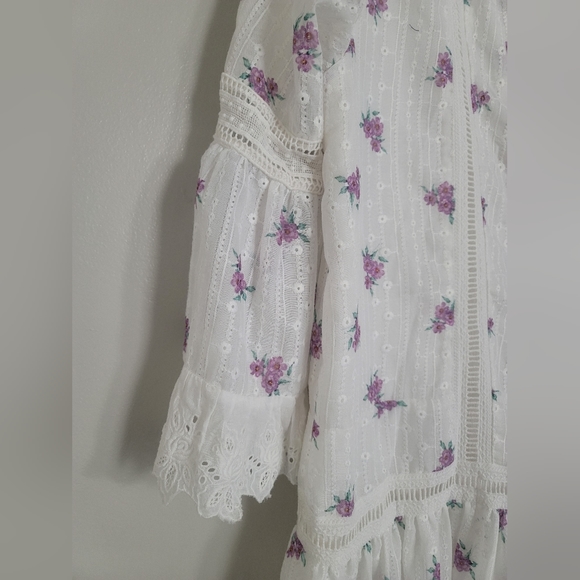 Allison New York White&Purple Embroidered Drop-Waist Mini Dress Size M Feminine - Picture 9 of 16